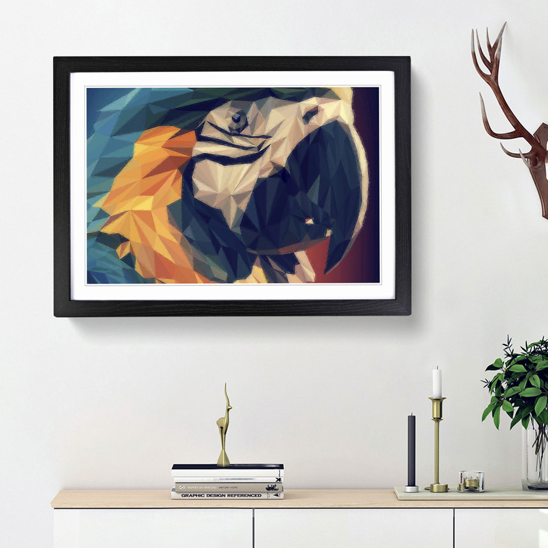 Geometric Macaw Parrot in Abstract - Framed Print