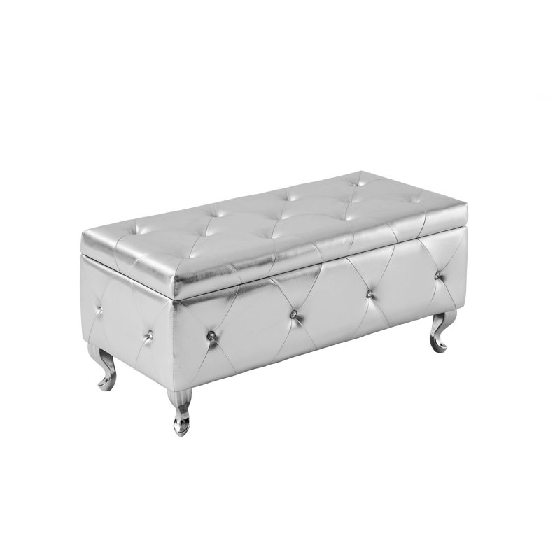 Silver PU Upholstered Storage Bench with Padded Seat