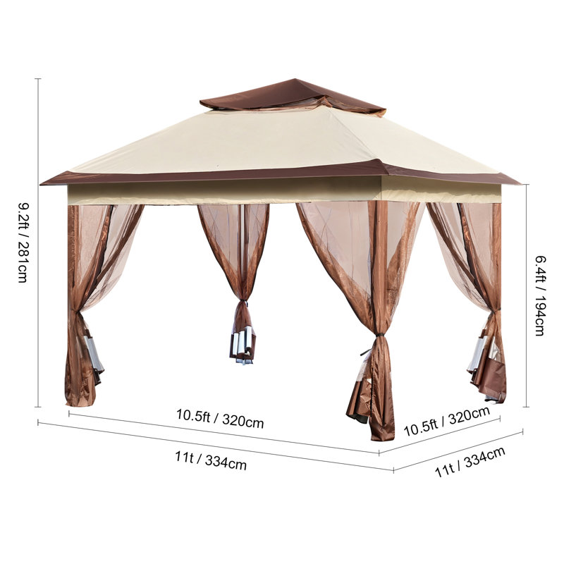 Brown 11x11 ft Pop-Up Gazebo with Mosquito Netting