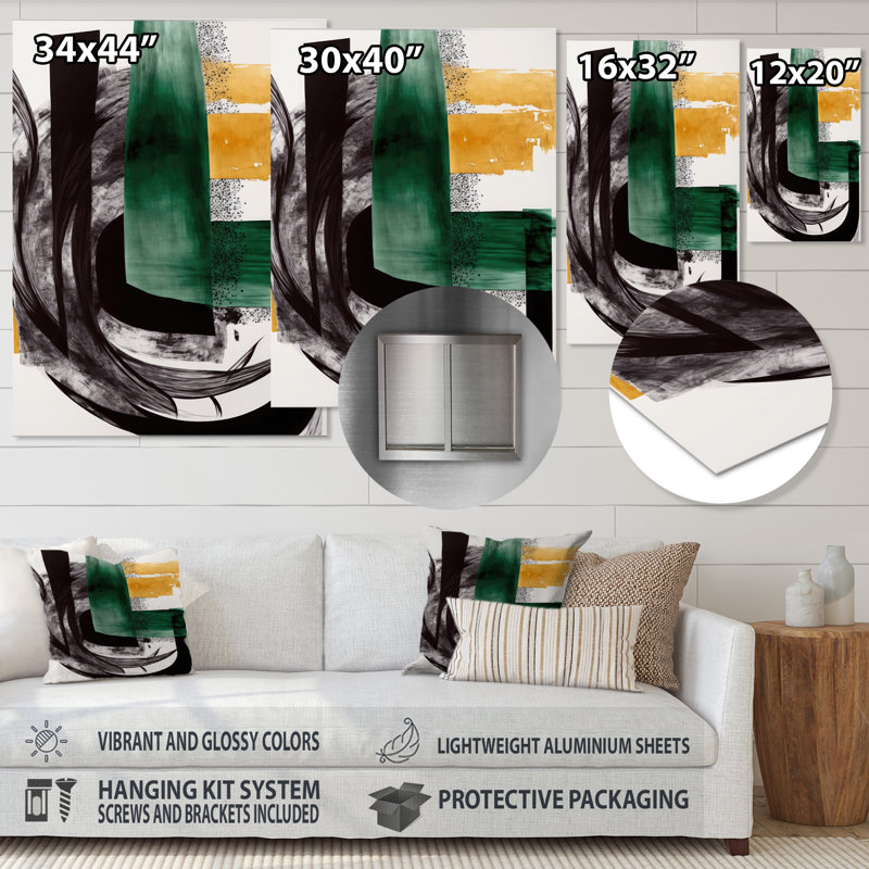 Décoration murale moderne moderne vert Art déco VI, H 44 po x l 34 po