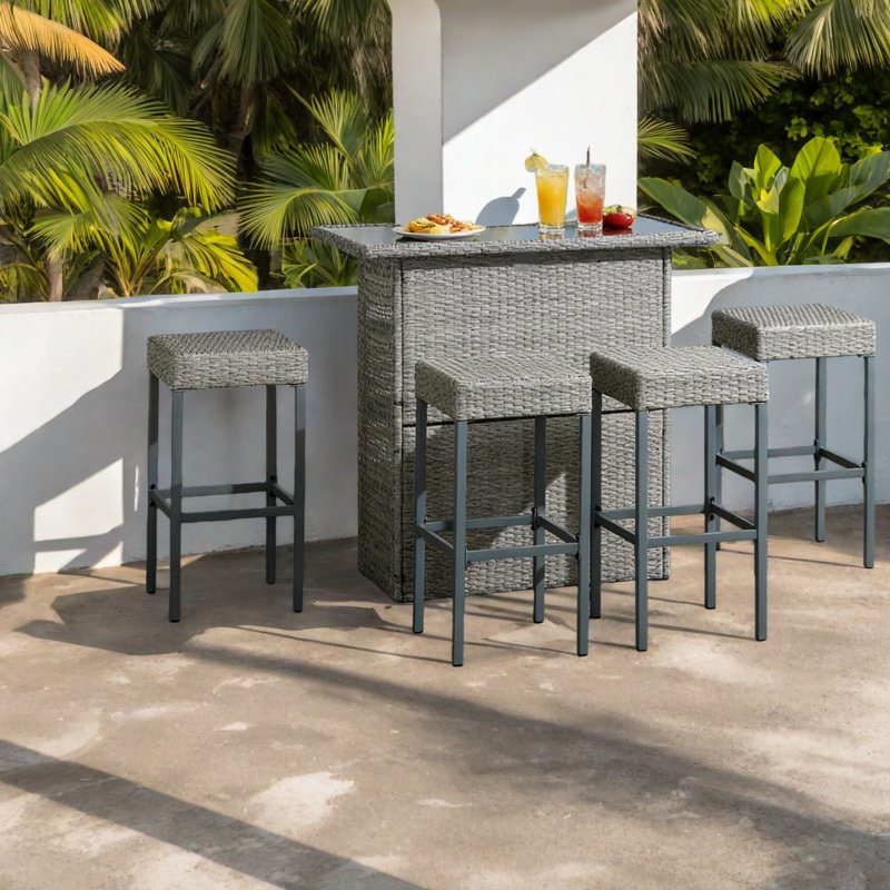 Ensembles de bar de patio en rotin gris durable pour les espaces extérieurs modernes