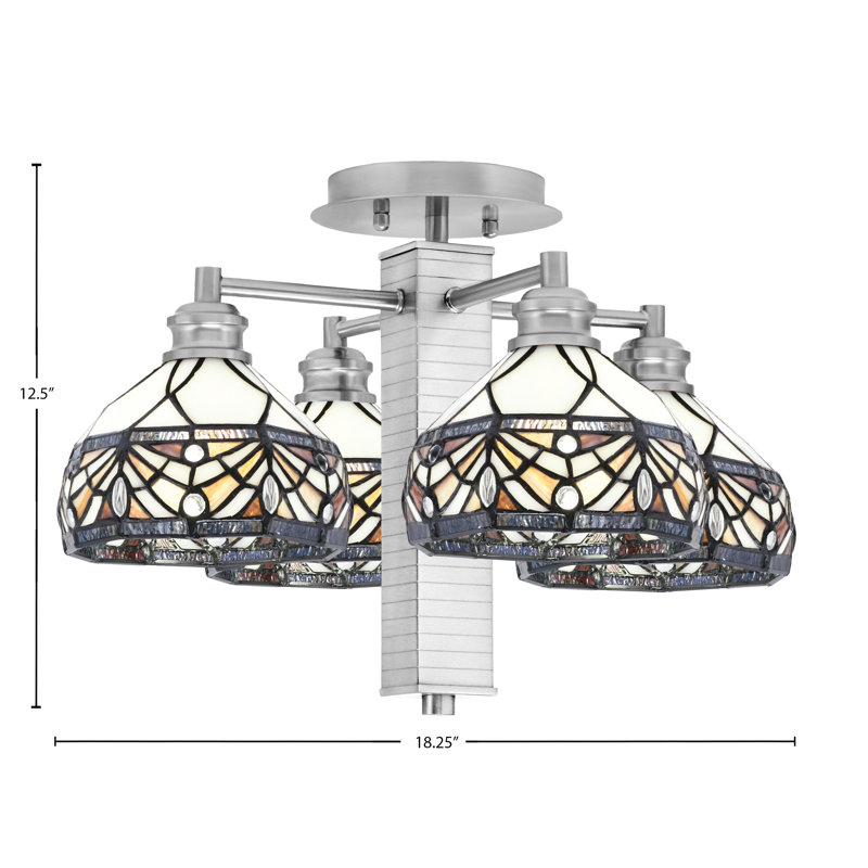 Edge 4 Light Semi-Flush Shown With 7" Kaleidoscope Art Glass, Brushed Nickel