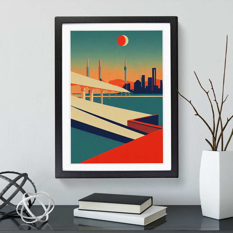 City Skyline Deco No.1 - Single Picture Frame Print, Black, 64cm H x 46cm W x 2cm D