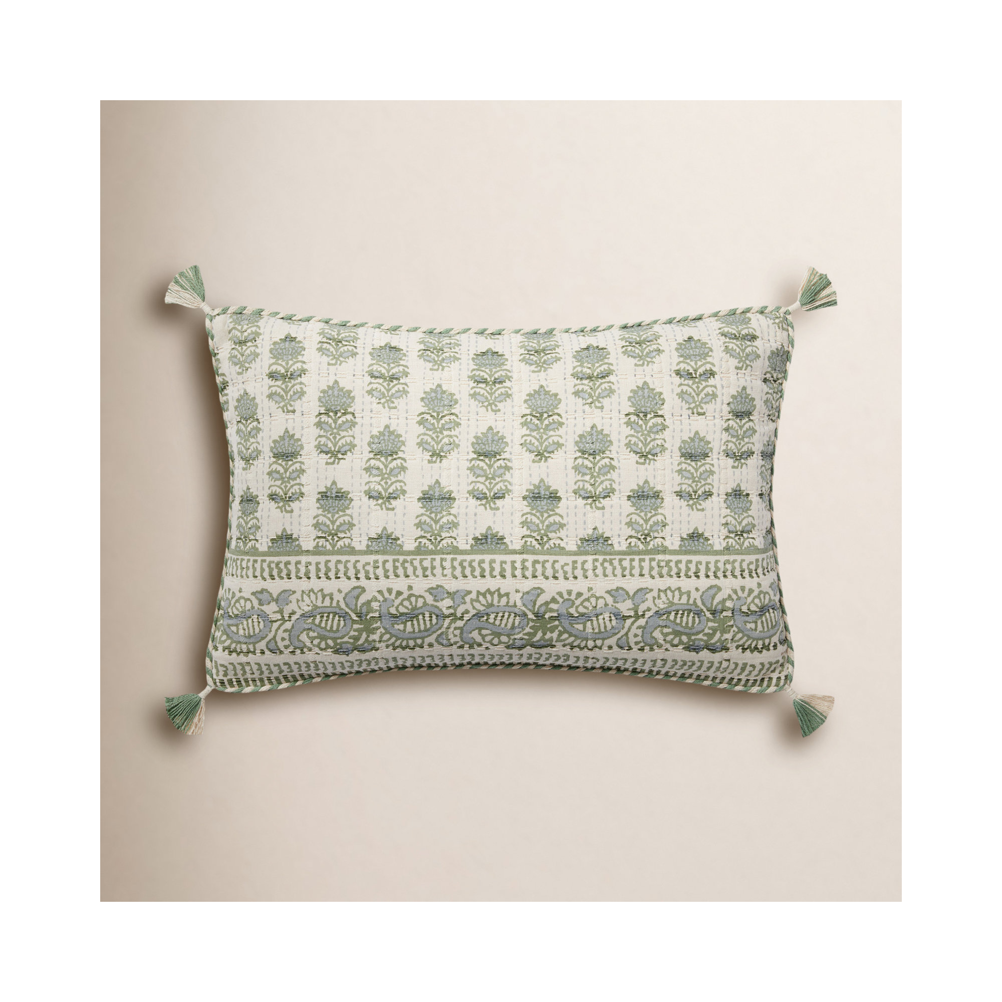 Tassels 100% Cotton Lumbar Throw Pillow, Polyester/Polyfill