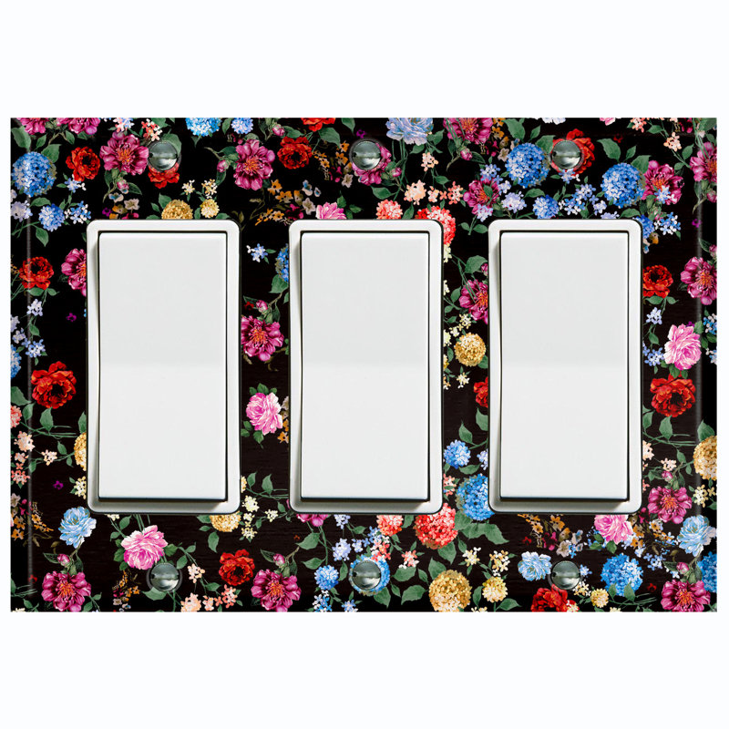 Plaque murale 3 prises colorées avec fleurs roses colorées