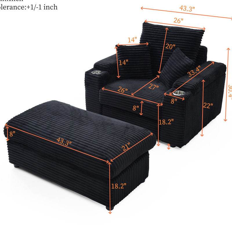 Fauteuil d'appoint surdimensionné avec fauteuil noir Avaeah