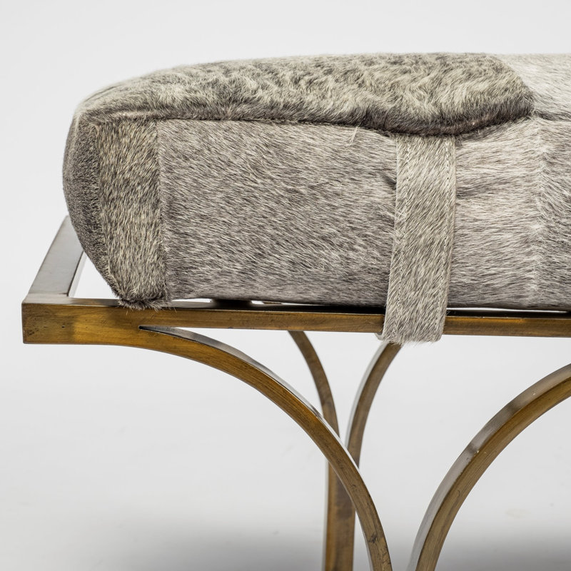 Magnolia Upholstered Bench, Gray Hair on Hide Genuine Leather