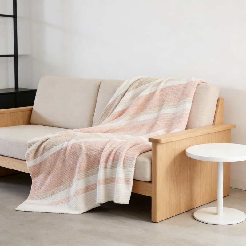 Jeté rayé en tricot, couverture moelleuse en microfibre moelleuse pour canapé, lit et voyage, couverture décorative légère et confortable