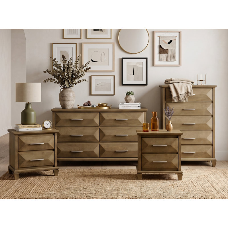 Pasha Transistional 4 Pieces Bedroom Set, 4 Pcs: Dresser, Chest, 2 Nightstands, Antique Oak