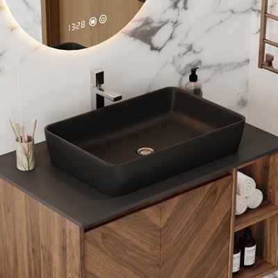 19.69" x  13.39" Rectangular Ceramic Vessel Bathroom Sink, Above-Counter Vanity Sink with Standard 1.75" Drain Opening