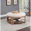 Repose-pieds de style repose-pieds capitonné à assise profonde en lin avec tablette ouverte | Brun clair naturel | Bois massif-920938734