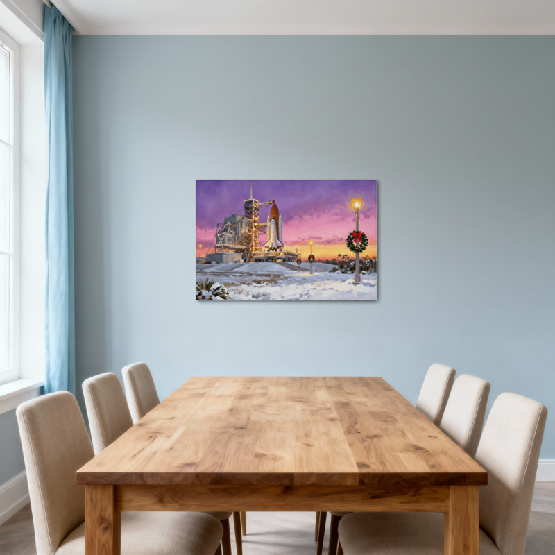 Scène de Noël sur la rampe de lancement de la Navette spatiale de Noël, H 20 po x l 30 po