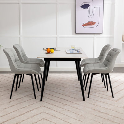 Metal Upholstered Back Side Chair Dining Chair PU Leather Dining Chairs Set of 4 – Modern Upholstered Kitchen Side Chairs with Sturdy Metal Legs, Mid-Century Design for Dining Room, Restaurant & Office