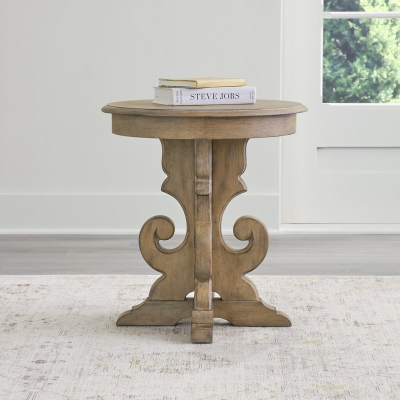 Colchester Round Wooden Pedestal End Table, Brown