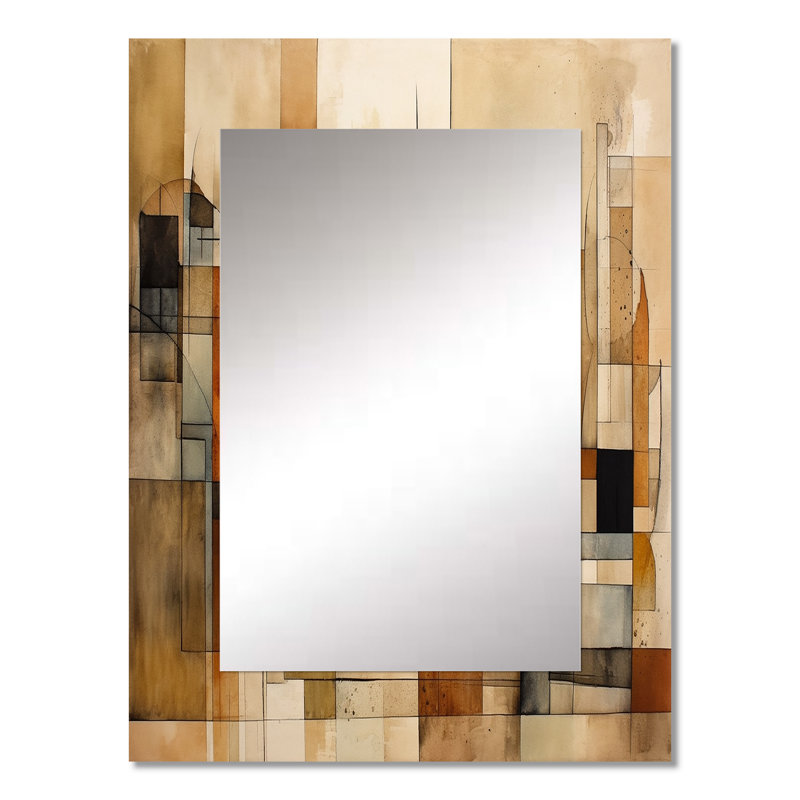 Modernist Expressions IV - Midcentury Modern Unique Mirror, Orange Large Wall Mirror, Printed Metal Art, 32" x 24"