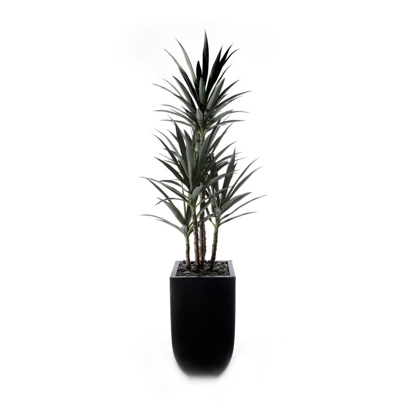 Faux Yucca Plant in Planter, Black