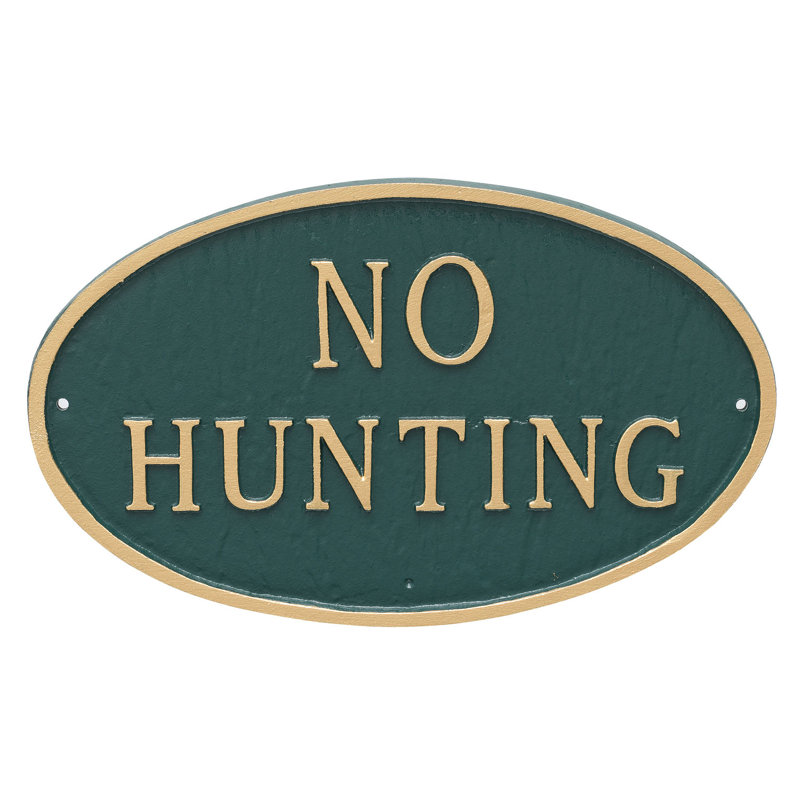 Plaque de jardin «No Hunting», Vert forêt / doré, H 8,5 po x l 13 po x P 0,25 po