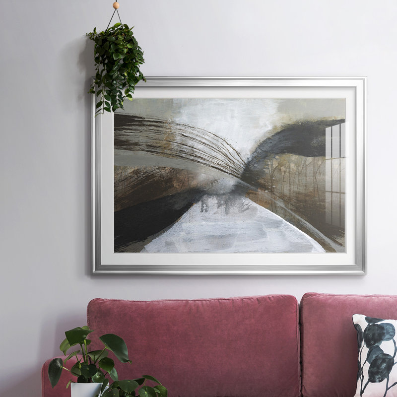 Vortex nuageux avec cadre en I mat et encadré sous verre acrylique, grand art mural de salon, Argent