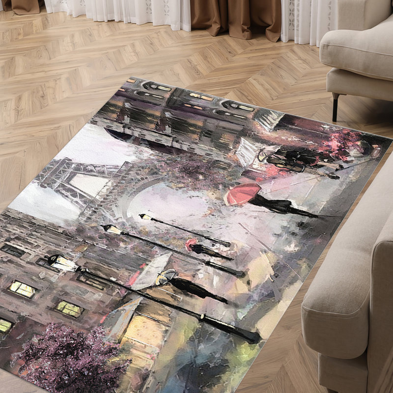 Chic Non Woven Thin Type Printed Rug Featuring Elegant Floral Pattern in Subtle Tones Perfect to Enhance Your Home Decor