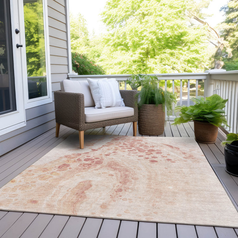 Tapis saumon Xhevrie intérieur / extérieur lavable à la machine, Rectangle 10 pi x 14 pi