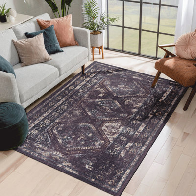 Tapis 9 x 12, lavable, ne perd pas ses poils, teinture pour la chambre à coucher, couloir - noir + bourgogne antidérapant, salon, salle à manger