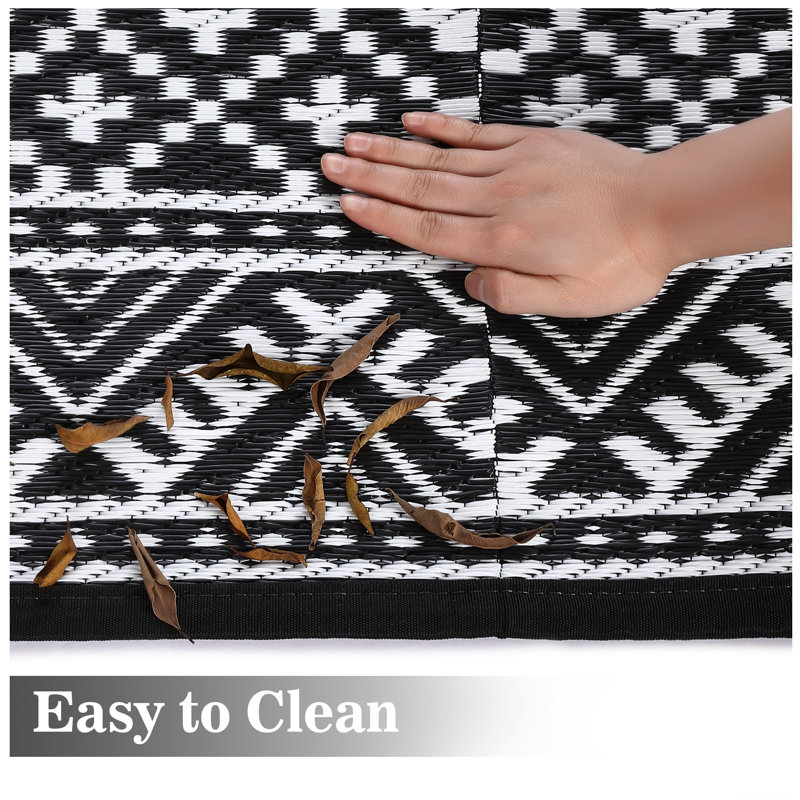 Boho Outdoor Mats Plastic Straw Rug Waterproof Vintage Washable Outdoor Rug for Garden Backyard Picnic Camping RV Deck Beach Trailer