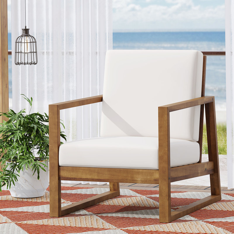 Chaises de salle à manger d'extérieur en bois pour la cour, le patio, Beige Cushion/Teak Frame