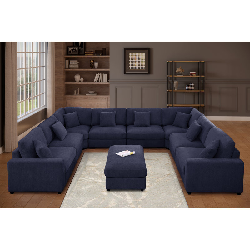 Chenille Modular 12-piece Oversized Reversible Corner Sectional, Blue Polyester