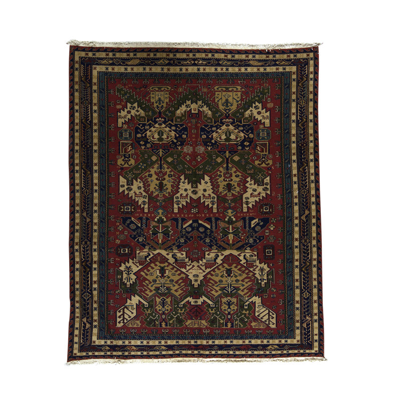 Hand-Knotted High-Quality Red, Black, and Beige Area Rug