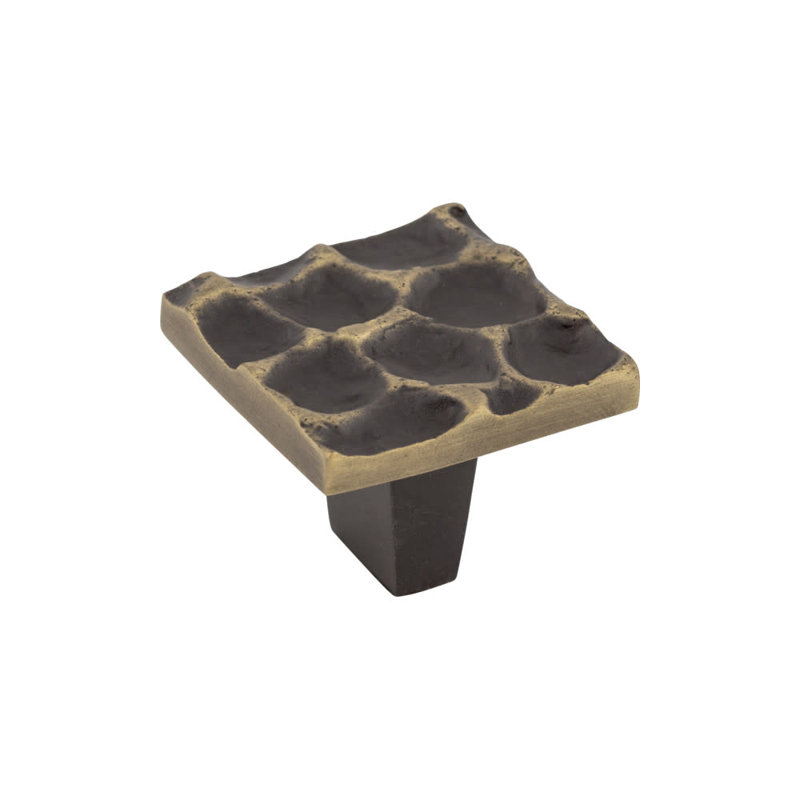 Cobblestone Square Knob, Brass Antique, 1 3/8" Length