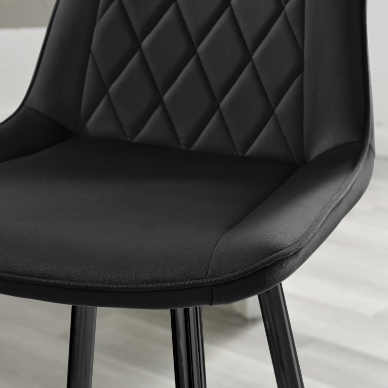 Simsbury Velvet Modern Counter Bar Stools with Tapered Metal Legs & Quilted Diamond Stitching, Black, Black