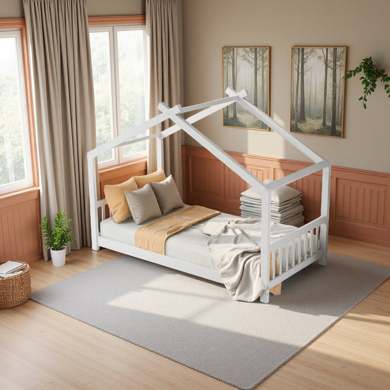 Lit plateforme simple avec tête et pied de lit, Blanc
