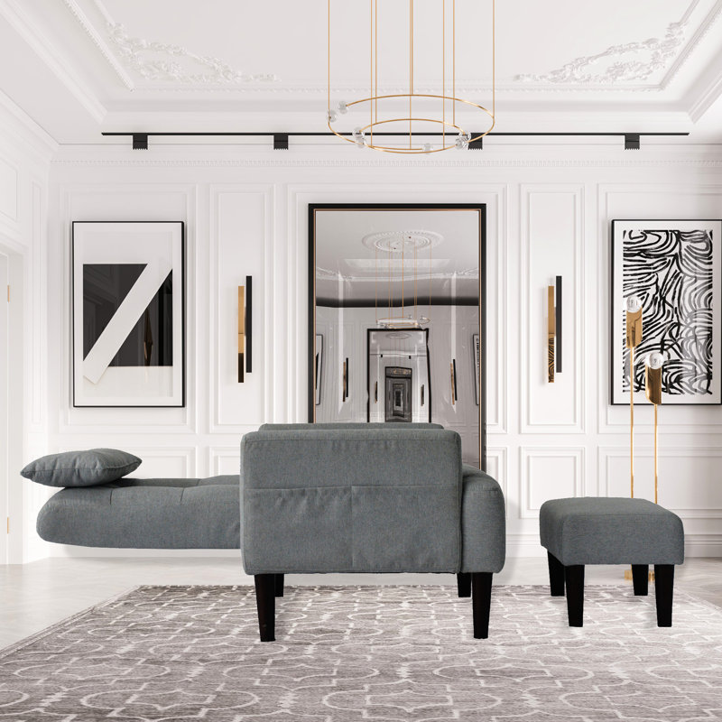 Chaise de salon grise avec fauteuil inclinable et coussins confortables en tissu doux