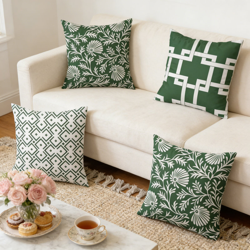 Ensemble de 4 taies décoratives Green Leaf