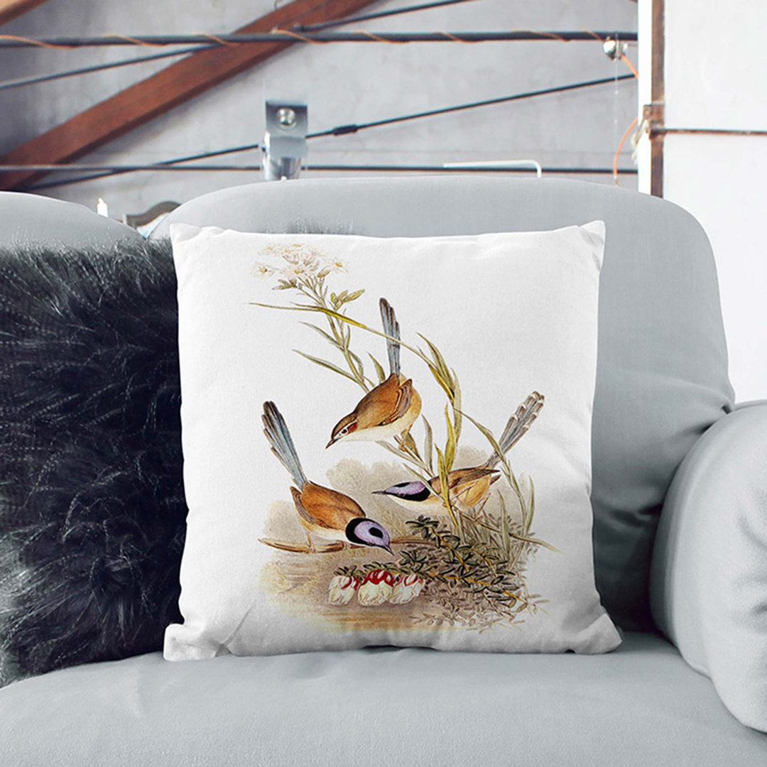 Crowned Wrens by Elizabeth Gould Cushion with Filling
