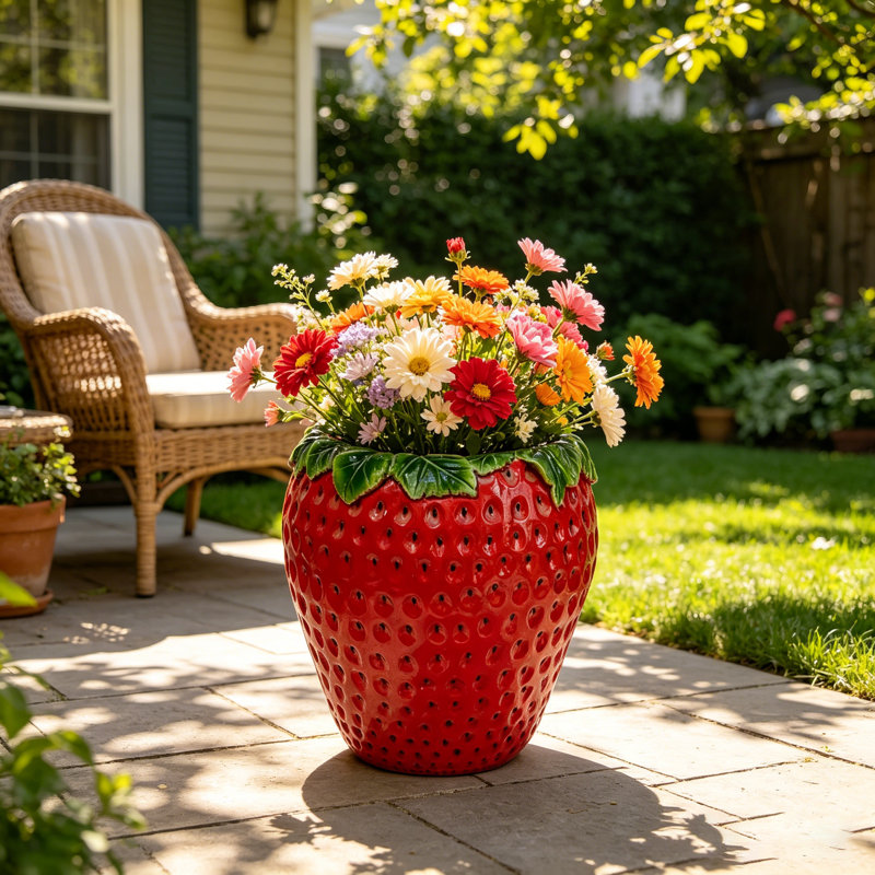 15" Height Strawberry Shaped Planter Pot