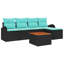 Ensemble de canapé de jardin vidaXL 6 pièces en rotin de polyester noir et turquoise