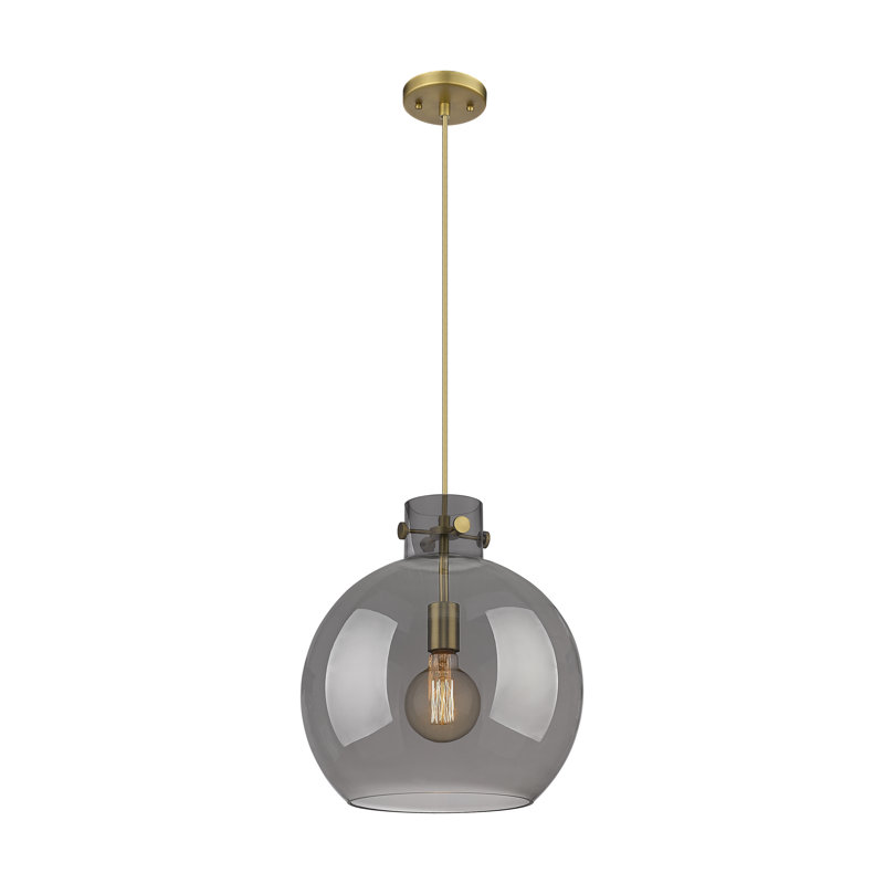 Luminaire suspendu à cordon 1 lumière 10 po Lantz, H 15,38 po x l 14 po x P 14 po, Plaqué couleur fumée, Laiton brossé