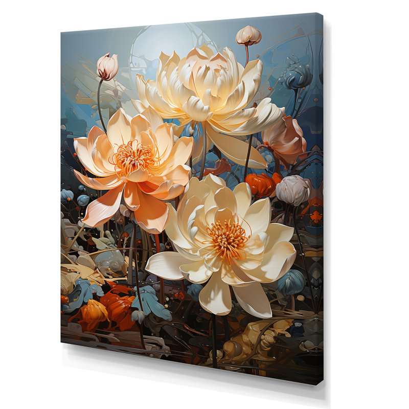 Lotus Cubist Harmony II sur toile, H 44 po x l 34 po x P 1,5 po, Toile tendue
