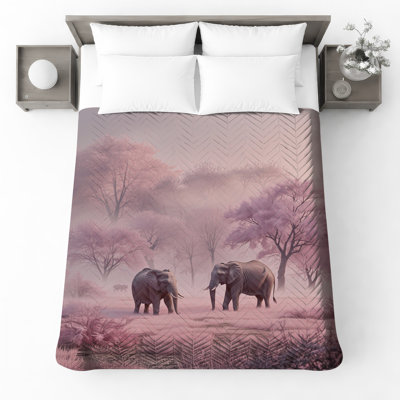 Éléphants dans la forêt rose
