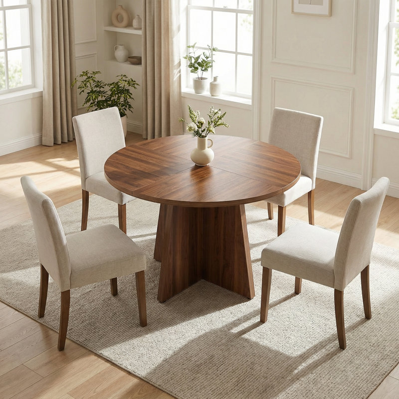 Table de salle à manger ronde pour 4 personnes, Marron foncé