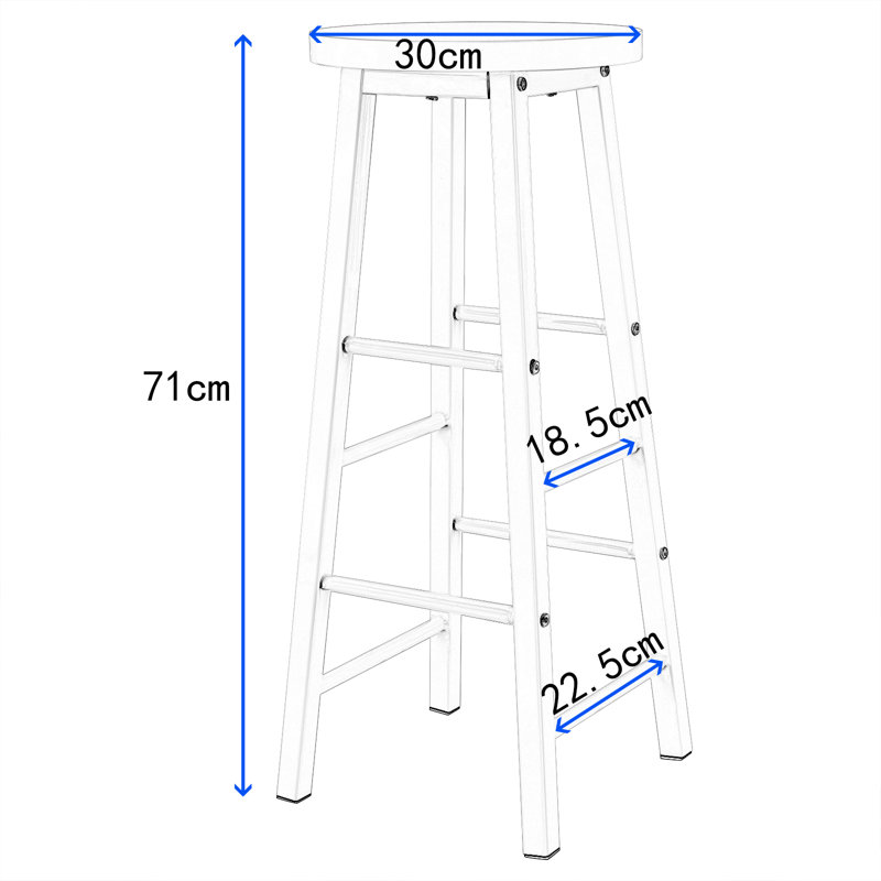 Upholstered Bar Stool with Steel Frame, White, 1