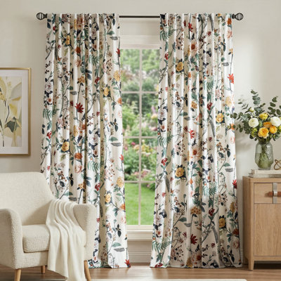 Rideau obscurcissant Luxury Ensemble de 2 drapeaux floraux avec passe-tringle