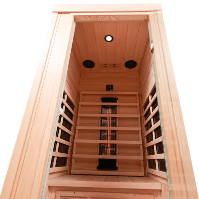 Belfry Bathroom Pondella 1 - Person Bluetooth Compatible FAR Infrared Sauna with Remote Control in Hemlock
