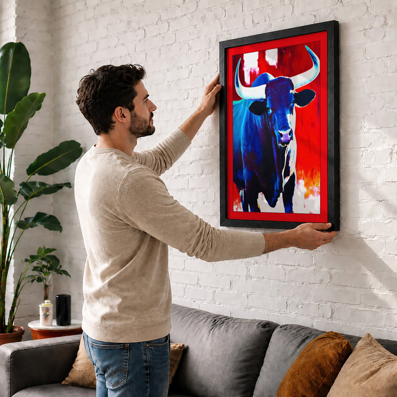 Bold Bull Portrait Modern - Print, A4 - 29.7 x 21.0 cm, Black