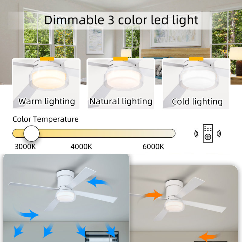 Kessia 48'' Ceiling Fan with LED Lights, White