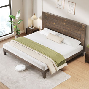 Solid Wood Platform Bed Frame With 48.6'' Headboard,  Pine Material Bed Frame,wood Slat Support/no Box Spring Needed/noise Free