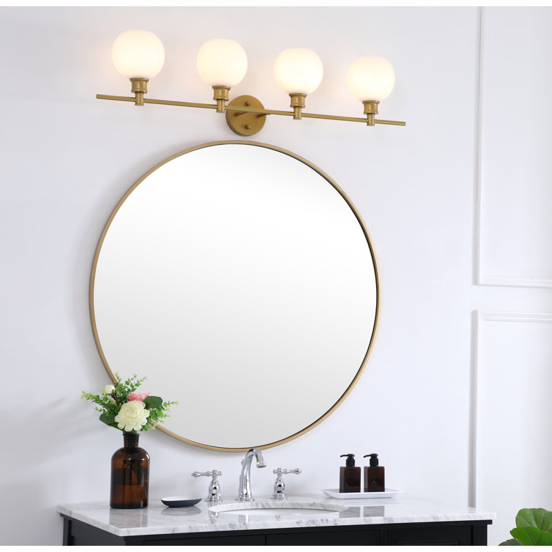 Éclairage pour meuble-lavabo à 4 lumières à intensité variable Drinkard, Blanc givré, Doré