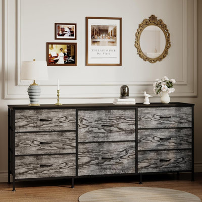 Meuble télé 63 po avec 8 tiroirs en tissu et commode en acier pour téléviseur de 65 à 75 po