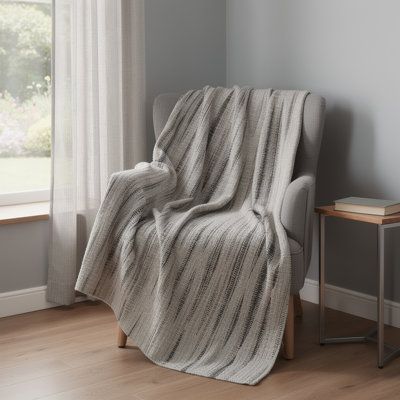 50" X 70" Beige And Charcoal Striped Microfiber Plush Throw Blanket